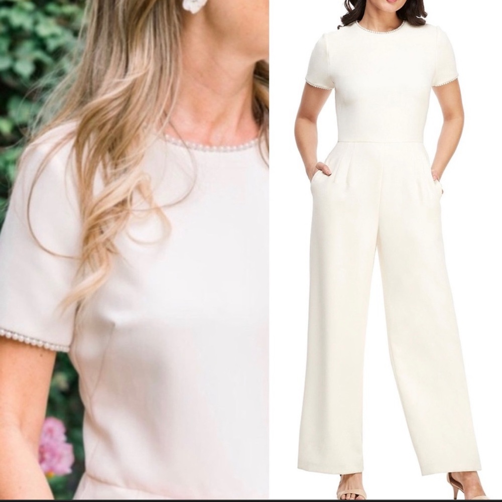Gal Meets Glam Creme White Pearl Jumpsuit